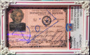 A replica or prop Department of Defense identity card featuring Marilyn Monroe, displayed in a clear acrylic case with a Monson & Parker authentication label on the right.