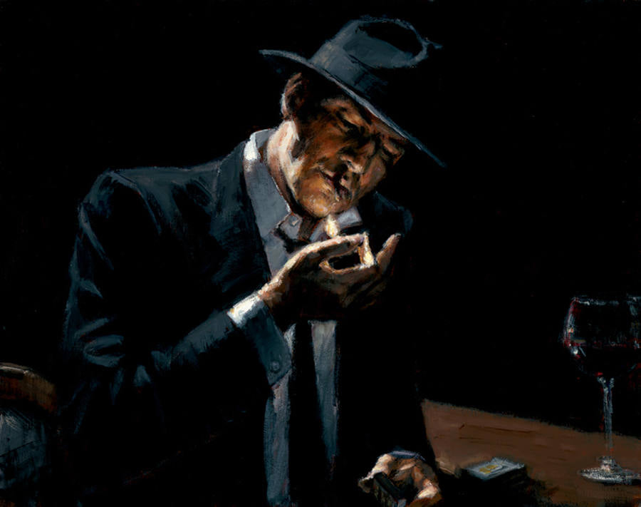 Man Lighting Cigarette at Bar